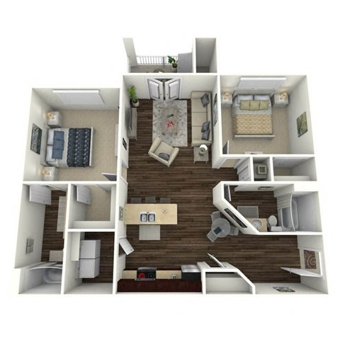 Floor plan for 2 beds, 2 baths, 983 sqft